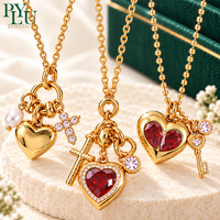 Collier minimaliste avec pendentif en forme de cœur en CZ, croix et perle, chaîne à maillons en acier inoxydable plaqué or 18 carats, cadeau de la Saint-Valentin pour femmes