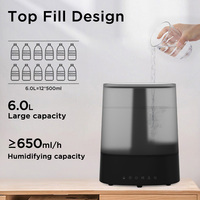 Humidificateur ultrasonique intelligent à grand réservoir 6L, style simple, avec régulation d'humidité, fonction de chauffage et sortie de brume réglable