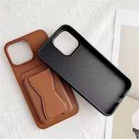 Étui de téléphone simple et tendance en TPU+PU avec protection d'appareil photo, antichoc, porte-cartes et support pour 17/16/15/14/13/12/11 Pro Max (plusieurs couleurs)
