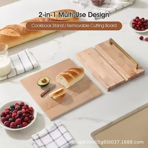 Porte-recettes en bois avec planche à découper amovible, rectangulaire, couleur bois naturel, multifonctionnel pour une utilisation sur le bureau de cuisine - Product Image 3