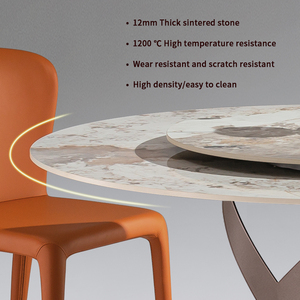 Bộ bàn ăn tròn hiện đại với chân thép carbon bóng mờ, bán buôn, bàn xoay màu trắng Bắc Âu, nội thất phòng ăn nhà bếp - Product Image 3