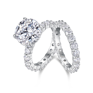 Anello in Moissanite con taglio rotondo 5ct Set per matrimoni anello da donna di lusso in <span class=keywords><strong>argento</strong></span> Sterling <span class=keywords><strong>925</strong></span> con pietra preziosa - Product Image 3