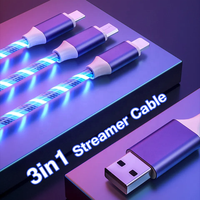2025 produk baru kabel pengisi daya USB Led pemancar cahaya multiwarna lampu mengalir Led pengisi daya Usbc 3 in 1 kabel Data kabel Usbc