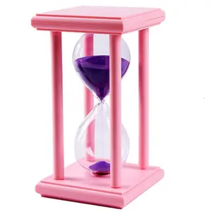 Temporizador de areia de vidro personalizado, tempo de moldura rosa do logotipo da promoção, 3/15/30 minutos no atacado