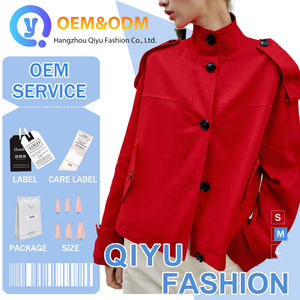 2026 QY OEM Personalizzato All'ingrosso Design Casual Moda Abbigliamento Esterno Giacca a Vento <span class=keywords><strong>Trench</strong></span> in Cotone Colore <span class=keywords><strong>Rosso</strong></span> Cappotto da <span class=keywords><strong>Donna</strong></span> - Product Image 1
