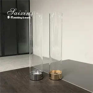 Factory Wholesale Custom Size Clear Glass Chimney Hurricanes Cylinder Shades With Candle Holder Base