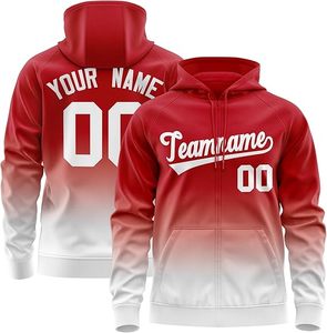 Sudadera Deportiva Personalizada con Cierre Completo, Bordada, de Pana Vintage, con Degradado Rojo Otoñal, para Hombre, con Nombre, Número y Logotipo Impresos - Product Image 1