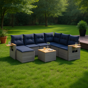 Ensemble de canapés de patio en polyrotin gris avec coussins, mobilier de jardin extérieur, design contemporain - Product Image 2