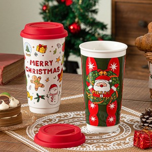 580ml Christmas American Style Ceramic Travel <b>Mug</b> with Silicone Lid-Reusable Food Safe Party Gift with Color <b>Box</b> Packaging - Product Image 5