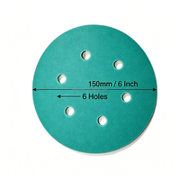 Feuilles abrasives en film polyester vert de qualité supérieure, 150 mm (6 po), 6 trous, pour le conditionnement de surfaces haut de gamme