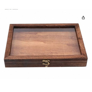 Custom Brown Wood Jewelry Bead Storage Box With Tempered Glass Top Wooden Display Box
