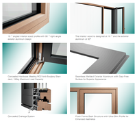 Fenêtres à battants et à ouverture verticale en bois recouvert d'aluminium à rupture de pont thermique de luxe avec un design minimaliste et un rideau à lamelles pour les applications hôtelières et de cuisine