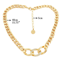 Nouveau Collier Ras du Cou 2026 Tendance en Alliage Maillons Cubains Épais Plaqué Or avec Incrustation de Cristaux et Maillons Ovales pour Femme, Bijou Tendance