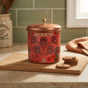 Red Bohemian Printed Copper Food <b>Container</b> With Lid Round <b>Storage</b> Jar <b>For</b> <b>Kitchen</b> Use - Product Image 5