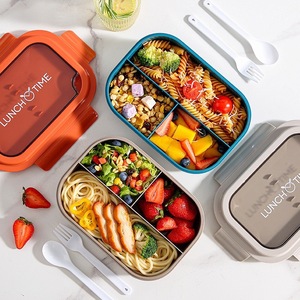 Japanese Style Divided Plastic <b>Lunch</b> <b>Box</b> With Cutlery <b>Microwave</b> Safe For Students And Office Workers - Product Image 2