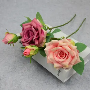 सजावटी रियल टच गुलाब कृत्रिम फूल एकल थोक रेशम सफेद गुलाब लेटेक्स रियल टच फूल शादी की सजावट के लिए कृत्रिम