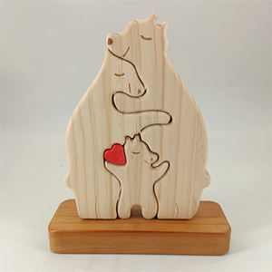 Regalo di natale decorazione per la casa in legno orso famiglia Puzzle madre e bambino orso Set legno artigianato che abbraccia l'orso - Product Image 2