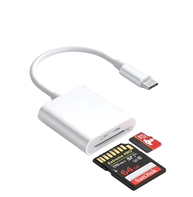 USB C 2-in-1 SD Card Reader Dongle Type-C Micro Multiport Adapter for SD TF Camera Memory External Installation for Phone Pad