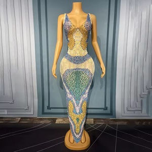 Abiti da festa di compleanno senza maniche in cristallo per ragazze abbigliamento elegante comodo per le caratteristiche principali del Night Club - Product Image 1