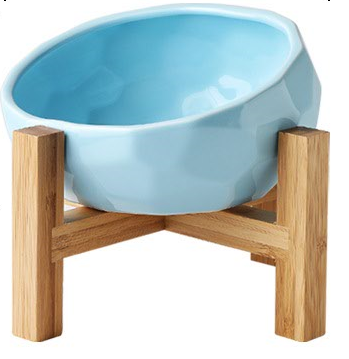 blue-Ceramic bowl + wooden stand