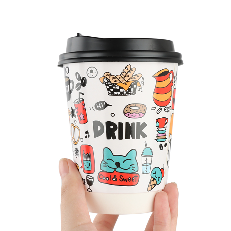 Custom Printed Logo Disposable Recycle 6oz 8oz 9oz 10oz 14 Oz 16oz Double Wall Pink Hot Stamping Coffee Paper Cups With Lid