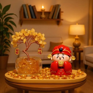 Wealth God Figurine With Citrine Money Tree Resin Feng Shui Desk Ornament For Chinese New Year Office Decor - Product Image 1