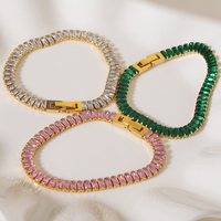 Bijoux en acier inoxydable plaqué or 18K, zircon, luxe, sans vernis et étanche, Baguette brillante, cristal