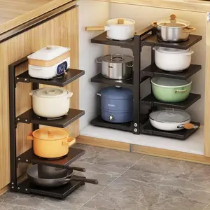 Rak penyimpanan dapur 4 tingkat, rak penyimpanan Pot dapat disesuaikan dua sisi wastafel dan kabinet yang dapat dilepas untuk dapur