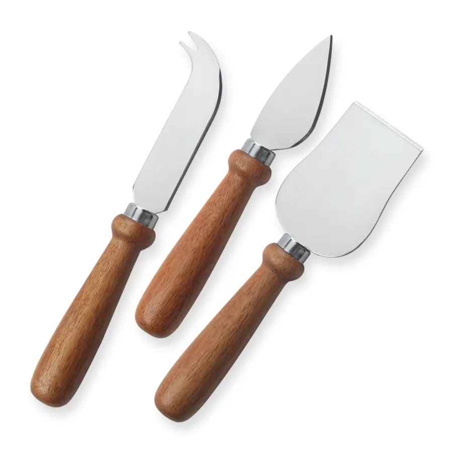 Набор профессиональных сырных ножей из нержавеющей стали с деревянной ручкой, 3 шт.