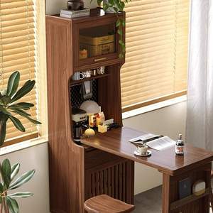 Aparador de madera maciza de nogal negro con almacenamiento y mesa de bar para cocina o sala de estar - Product Image 1