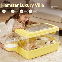 Cage à hamster portable supérieure, transparente, carrée, en plastique, avec vue panoramique complète, double étage, luxe, grande villa, pour un vent naturel