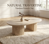 Table basse Japandi en pierre naturelle de travertin, style colonne romaine, pour salon et salle de séjour, modèle design