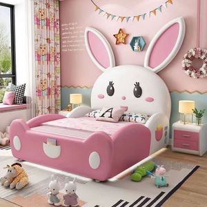 เตียงนอนเด็กหญิงรุ่น Princess Rabbit Slide ปี 2025 ดีไซน์หรูหรา โครงไม้เนื้อแข็ง หุ้มผ้าฝ้าย ลายน่ารักสไตล์การ์ตูน สำหรับห้องเด็กผู้หญิง - Product Image 3