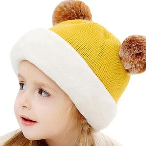 Cagoule d'hiver en tricot avec col à anneaux pour enfants, filles, garçons, couvre-visage à double <span class=keywords><strong>oreille</strong></span> et boules de poils, casquette chaude pour bébé, masque de ski - Product Image 5