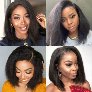 Peluca <span class=keywords><strong>de</strong></span> encaje frontal Xuchang Hair 13*4 con cierre frontal, estilo Yaki Kinky Straight Bob, color negro - Product Image 3
