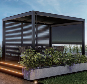 カスタム 高級 3x3m 電動開閉屋根パーゴラ アルミルーバー スカイライトブラインド 照明付きガゼボ - Product Image 2