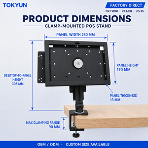 Supporto per Tablet POS con Morsetto, Supporto da Banco in Acciaio, Compatibile con <span class=keywords><strong>iPad</strong></span>, Regolabile, per Registratore di Cassa e Terminale Touchscreen - Product Image 2