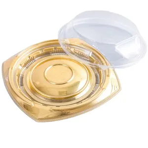 wholesale disposable plastic Golden takeaway container salad bowl food round box with clear lid