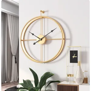 60cm 24 pollici di lusso oro rotondo parete arte orologio decorazione per la casa in metallo orologi da parete