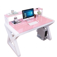 Bureau d'ordinateur de jeu personnalisé avec support pour écran, bureau d'ordinateur ergonomique rose, bureau d'ordinateur en verre, grand bureau d'ordinateur