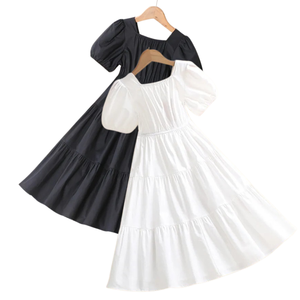 Vestido Americano de Alta Calidad, Diseño Personalizado, Casual, Minimalista, Cuello Cuadrado, Manga Corta, Verano, Satén Ecológico - Product Image 1