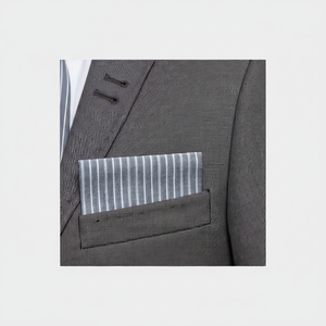 Mouchoir de blazer à col de poche plié prêt à l'emploi à rayures blanches en lin gris - Product Image 2