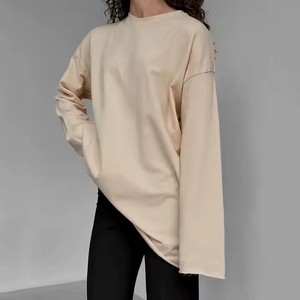 <span class=keywords><strong>T</strong></span>-shirts pour femmes à manches longues surdimensionnés Coupe ample <span class=keywords><strong>Coton</strong></span> 100% Col rond <span class=keywords><strong>T</strong></span>-shirts épais pour femmes - Product Image 5
