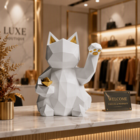 Figurine en résine Chat porte-bonheur géométrique moderne, sculpture Maneki Neko en or blanc, art minimaliste de la fortune, décoration de bureau à domicile, cadeau