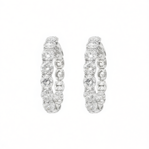 E2941 White Gold <b>Hoop</b> <b>Earrings</b> Round Brilliant Diamond Channel Setting Women's Classic <b>Fine</b> Jewelry - Product Image 1