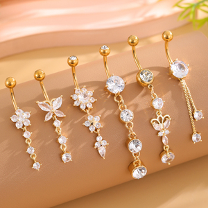 Set di 6 Anelli per <span class=keywords><strong>Piercing</strong></span> all'<span class=keywords><strong>Ombelico</strong></span> in Acciaio Inox con Catena a <span class=keywords><strong>Farfalla</strong></span>, Gioielli Classici da Donna per Uso Quotidiano - Product Image 1