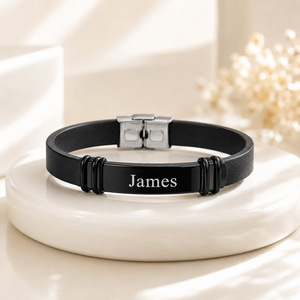 Personalized <b>Name</b> Custom Engraving Silicone <b>Bracelet</b> Men Black Silicone Wrist Band <b>with</b> Stainless Steel Insert Buckle - Product Image 5