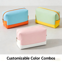 Trousse de Maquillage Élégante en PU Bleu - Pochette Cosmétique de Voyage Imperméable avec Fermeture Éclair Orange, Logo Personnalisé OEM/ODM pour Usage Quotidien et en Voyage