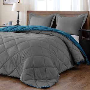 Warmtex nhẹ <span class=keywords><strong>Comforter</strong></span> rắn đặt (nữ hoàng) với 2 shams gối-3 mảnh thiết lập-Đại Dương và màu xám xuống thay thế đảo ngược - Product Image 2