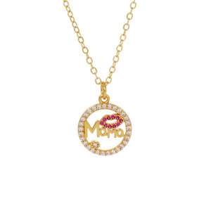 Collier en cuivre Série Fête des Mères 1, Chaîne de clavicule « Kiss Mom » en or 18 carats et zircon, Vente en gros transfrontalière - Product Image 6